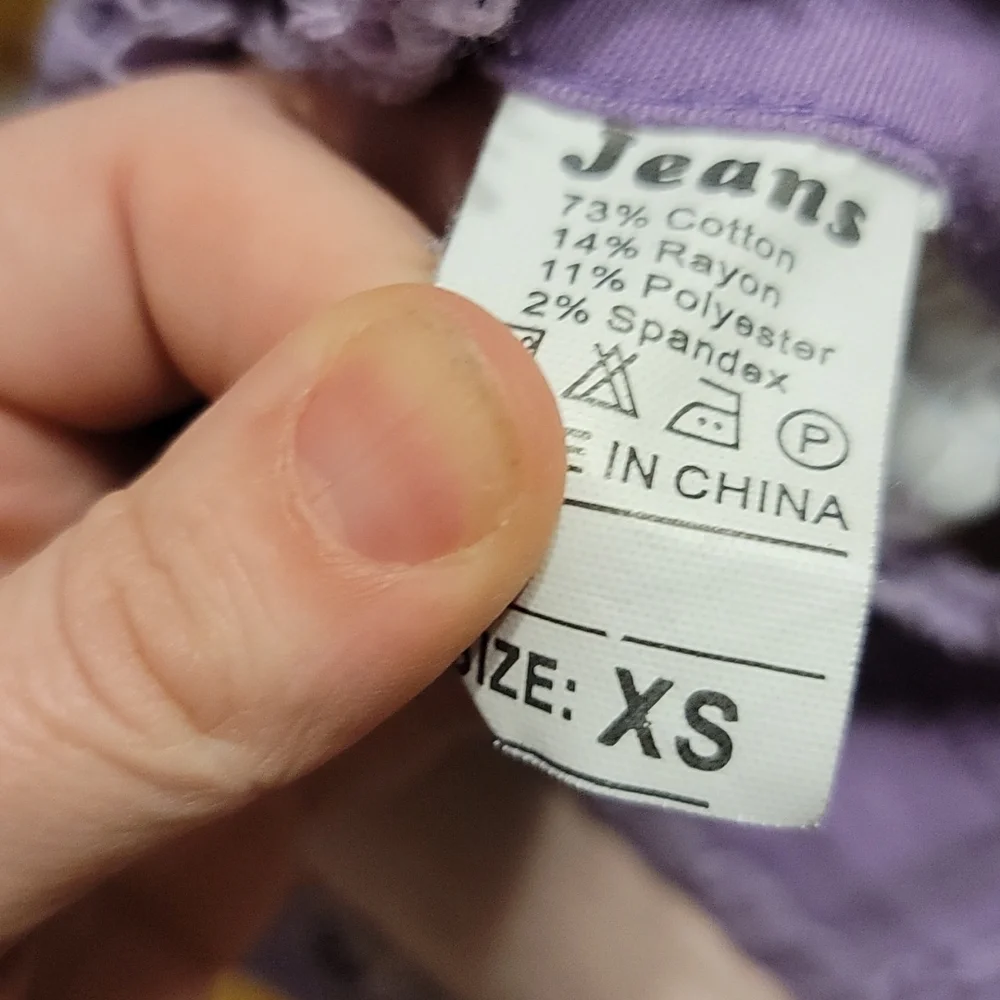 Frayed Pink Purple pacthwork jeans sz xs - Picture 11 of 11